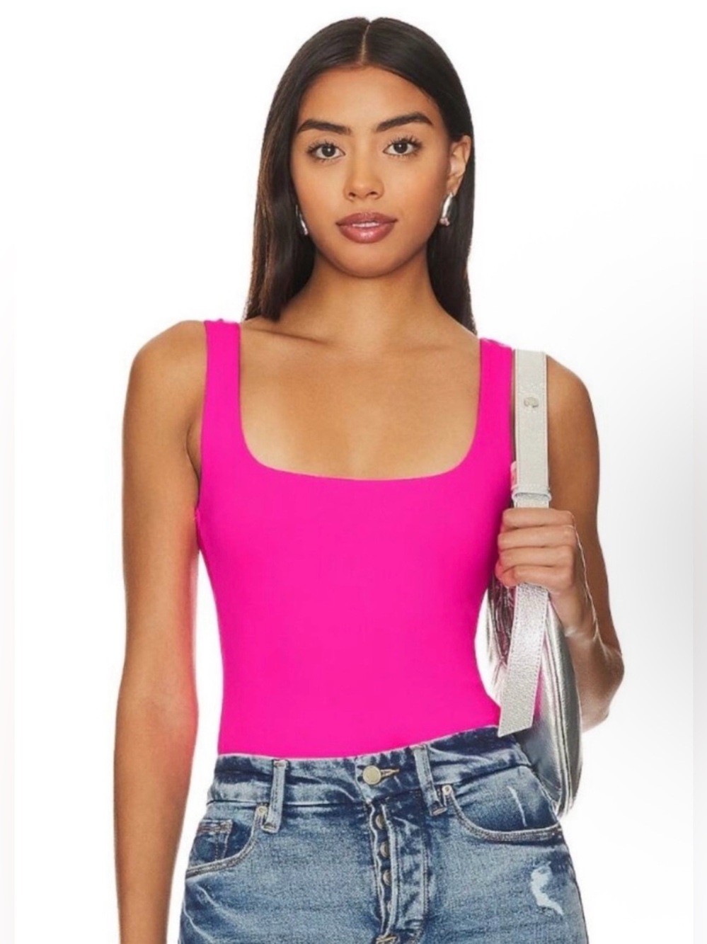 NWOT Good American Hot Pink Scoop Neck Bodysuit